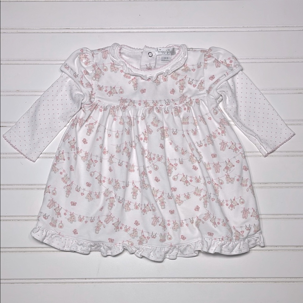 KISSY KISSY EUC 100% Pima Cotton Polka Dot Ruffle Long Sleeve Dress